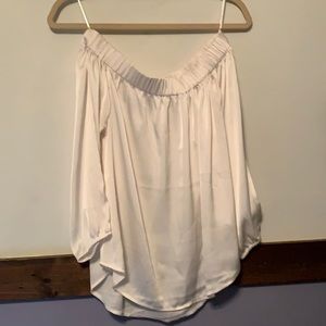 Off the shoulder white silk blouse